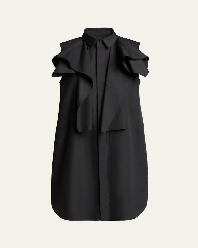 Ruffle High Neck Poplin Mini Dress